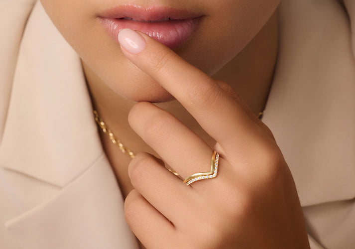 Tov Essentials Zirkonia Wishbone Ringen Set 14 Karaat Goud