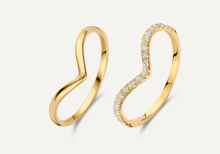 tov essentials Zirkonia Wishbone Ringen Set 14 Karaat Goud