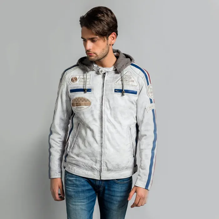 urban 5884 Fifty Eight Leren Heren Motorjas Lichtgrijs RB