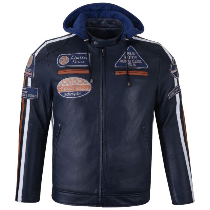 urban 5884 Fifty Eight Leren Heren Motorjas – Navy Blue