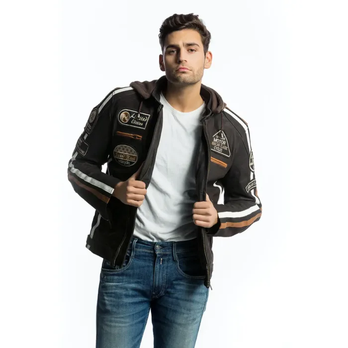 urban 5884 Fifty Eight Leren Heren Motorjas Skipper Bruin