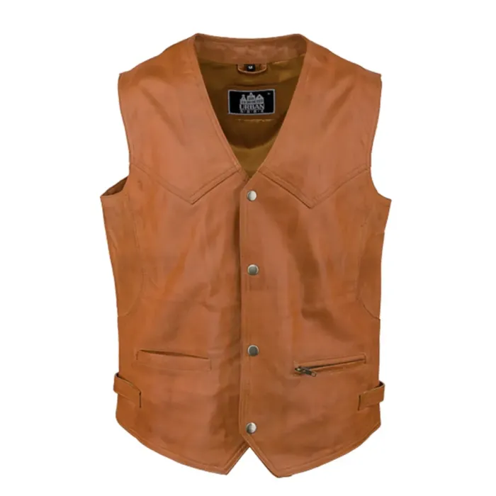 urban 5884 Billy Leren Heren Vest Cognac