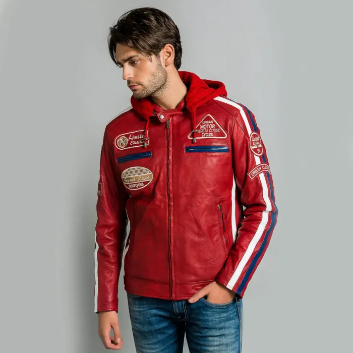 urban 5884 Fifty Eight Leren Heren Motorjas Rood