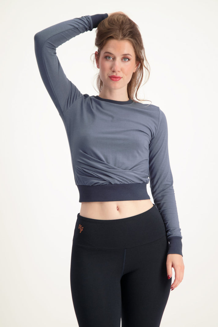 urban goddess Lakshmi Longsleeve Crop Top - Slate