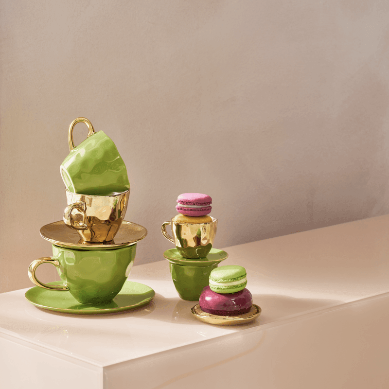 Urban Nature Culture Good Morning Kopje Cappuccino/Tea And Bord Evergreen Sprig Set Of 4 In Geschenkverpakking