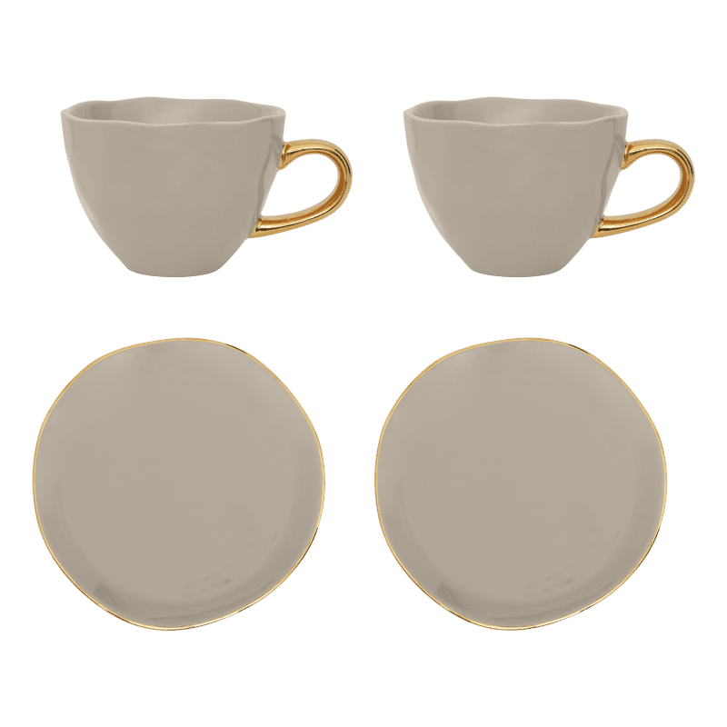 Urban Nature Culture Good Morning Kopje Cappuccino/Tea And Bord Graymorn Set Of 4 In Geschenkverpakking