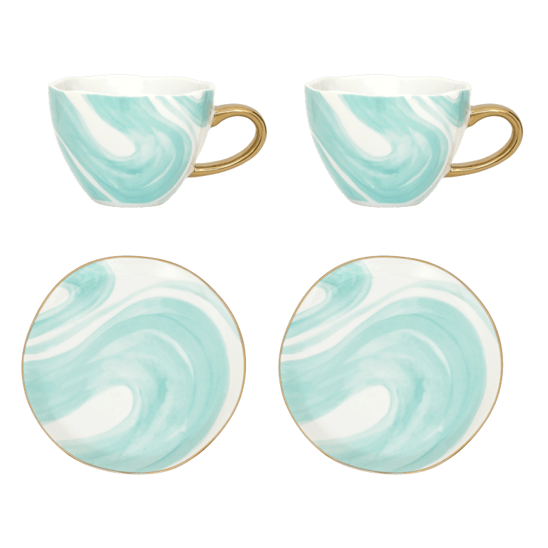 Urban Nature Culture Good Morning Kopje Cappuccino/Tea And Bord Valuri Emerald Green Set Of 4 In Geschenkverpakking