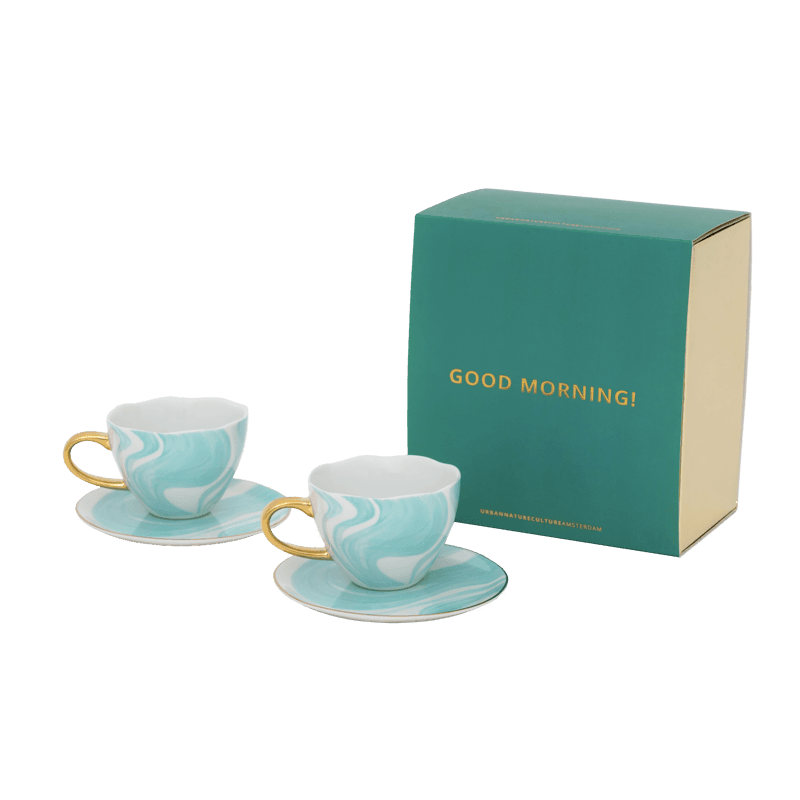 urban nature culture Good Morning Kopje Cappuccino/Tea and bord Valuri emerald green set of 4 in geschenkverpakking
