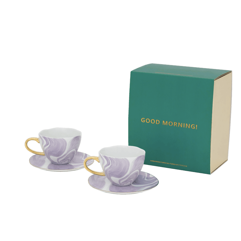 urban nature culture Good Morning Kopje Cappuccino/Tea and bord Valuri violet set of 4 in geschenkverpakking