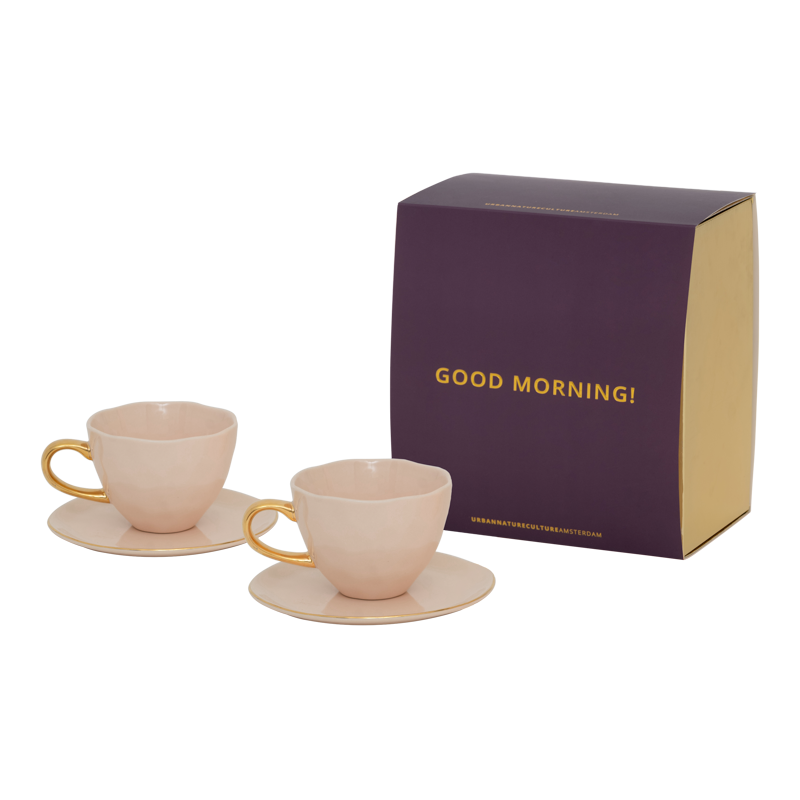urban nature culture Good Morning kopje Cappuccino/Tea en bord Papaya/Old Pink set van 4 in cadeauverpakking