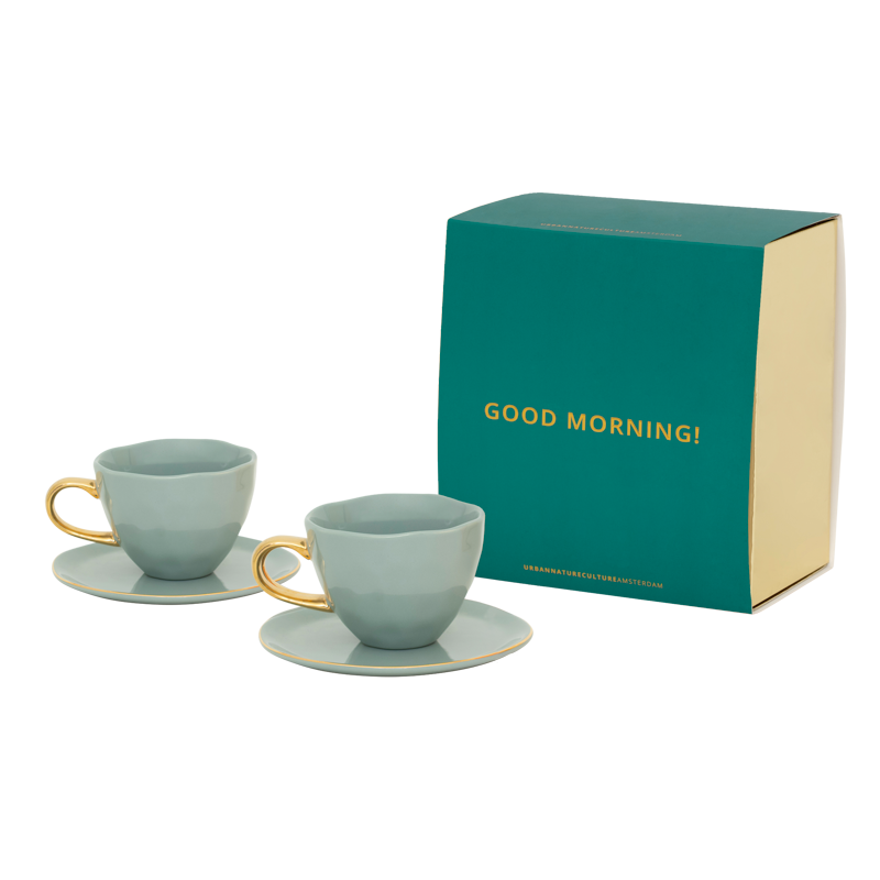 urban nature culture Good Morning kopje Cappuccino/Tea en bord Papaya/slate set van 4 in cadeauverpakking