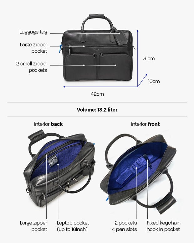 Van Bommel Office Bag Leer Zwart Zwart