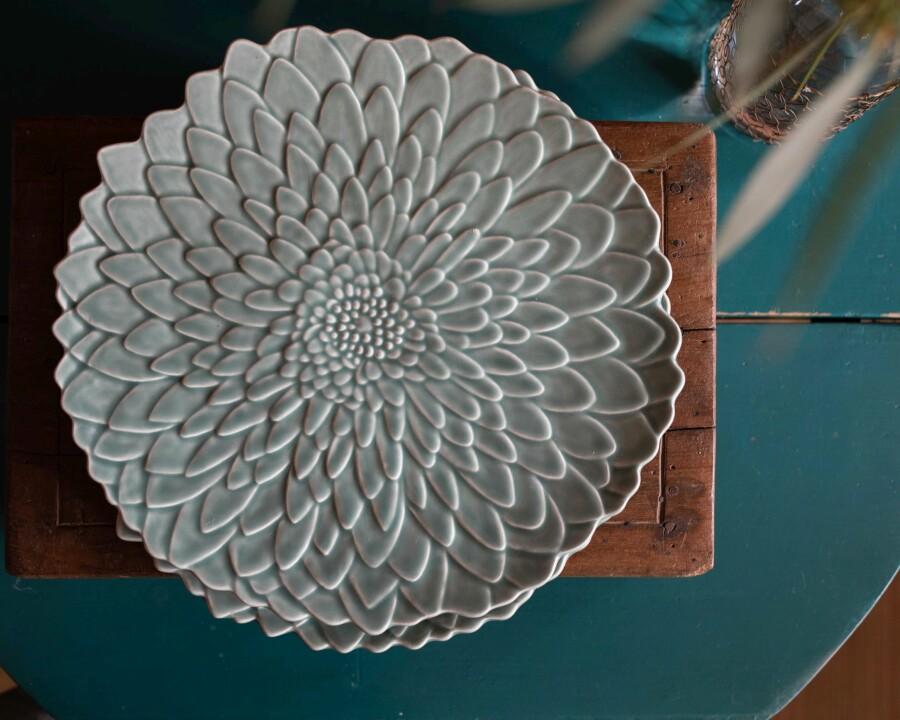 van verre Bloom bord Ø34cm olijfgroen