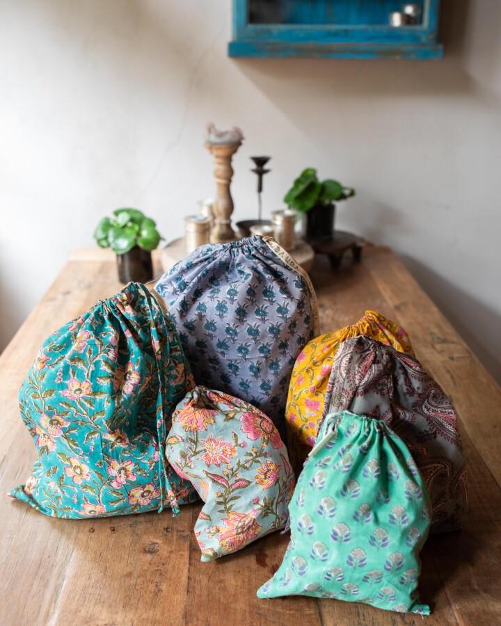 van verre Diwali blockprint cadeau zakje S