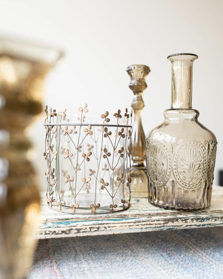 van verre Kaarsenhouder Bloesem licht 18cm