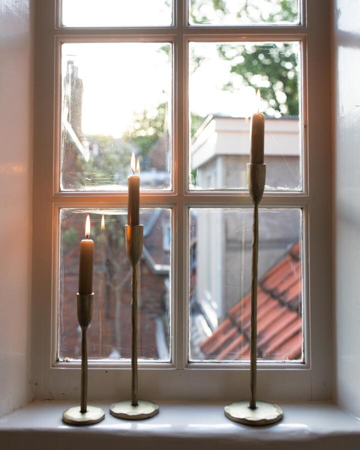 van verre kandelaar set van 3 goud