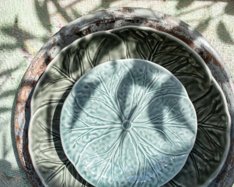 van verre Koolblad schaal L Ø29cm olijfgroen