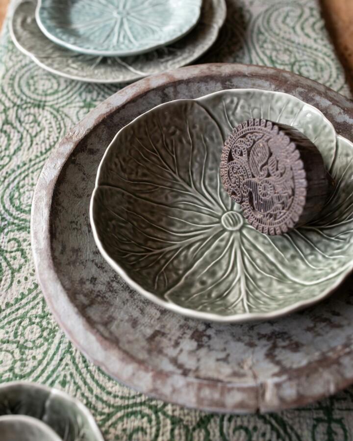 van verre Koolblad schaal M Ø22.5cm olijfgroen