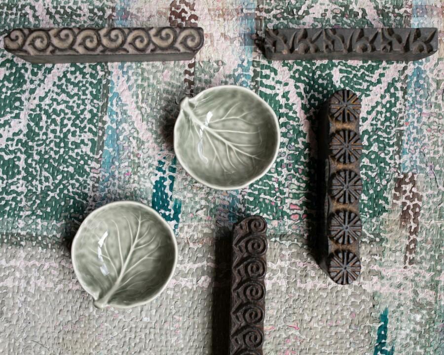 van verre Koolblad zoutbakje Ø8cm olijfgroen