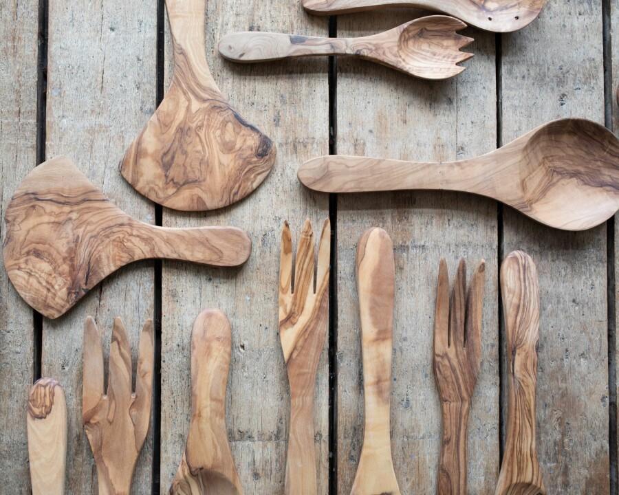 Van Verre Olijfhout Saladebestek Scoop 19 Cm