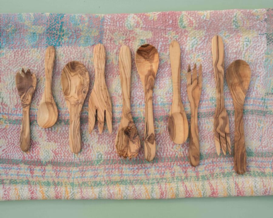 Van Verre Olijfhout Saladebestek Shorty 23 Cm