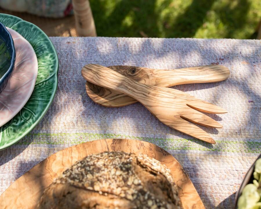 van verre Olijfhout saladebestek shorty 23 cm