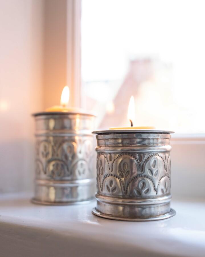 van verre Theelichthouder koper peacock