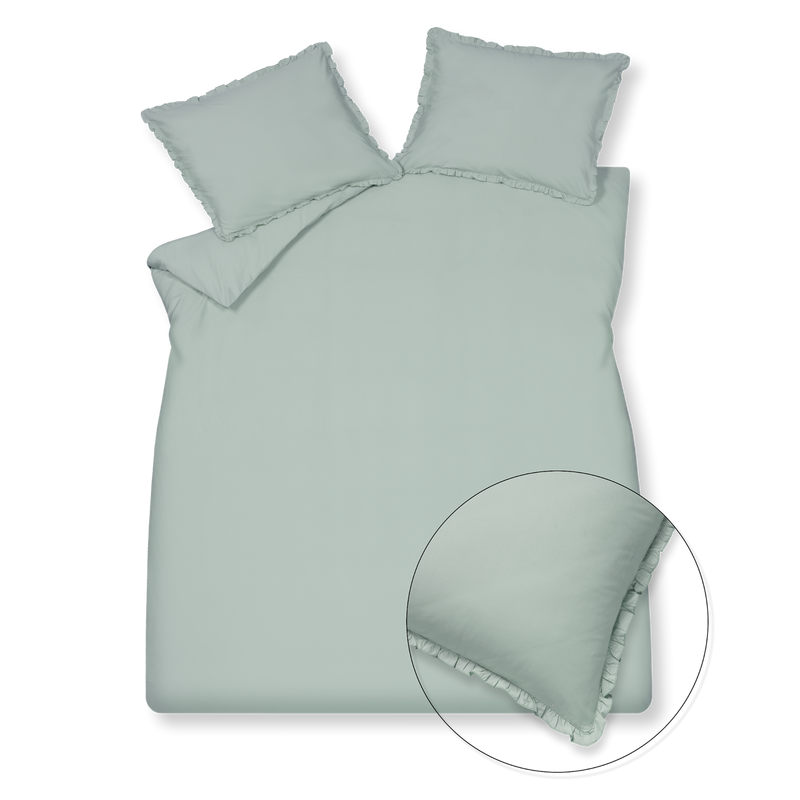 vandyck PURE 83 percale ruffle dekbedovertrekset | pearl blue blush
