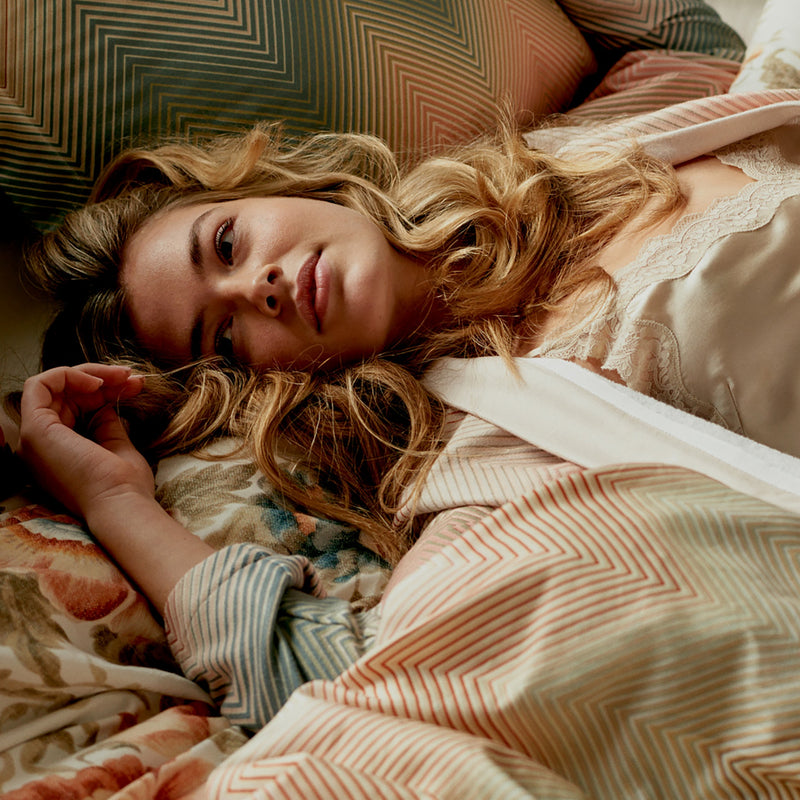 Vandyck BELLA Badjas | Cream Tan Mineral Blue