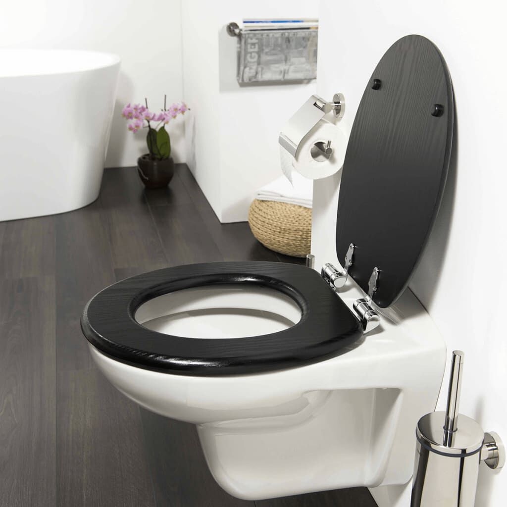 Vidaxl Tiger Soft-close Toiletbril Blackwash MDF Zwart 252030746