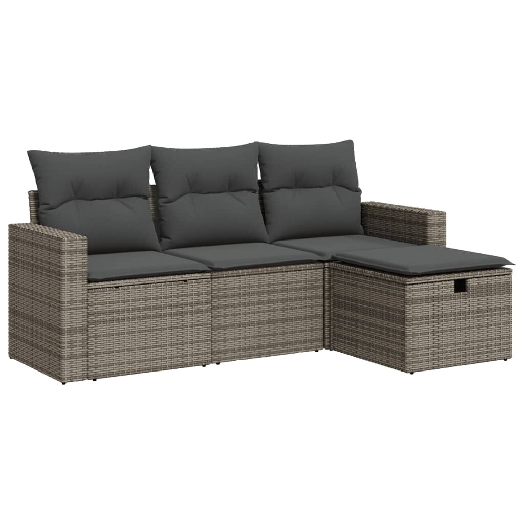 vidaxl vidaXL 4-delige Loungeset met kussens poly rattan grijs