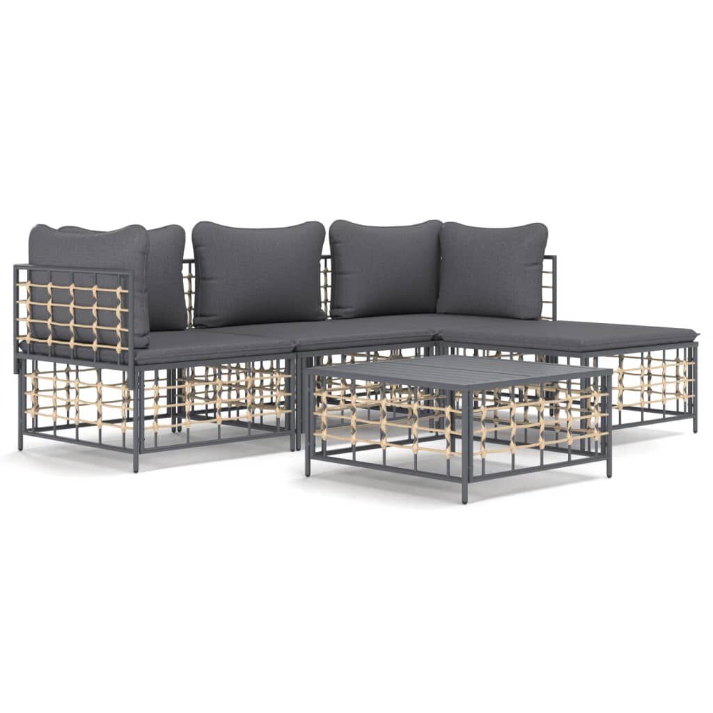 vidaxl vidaXL 4-delige Loungeset met kussens poly rattan antracietkleurig