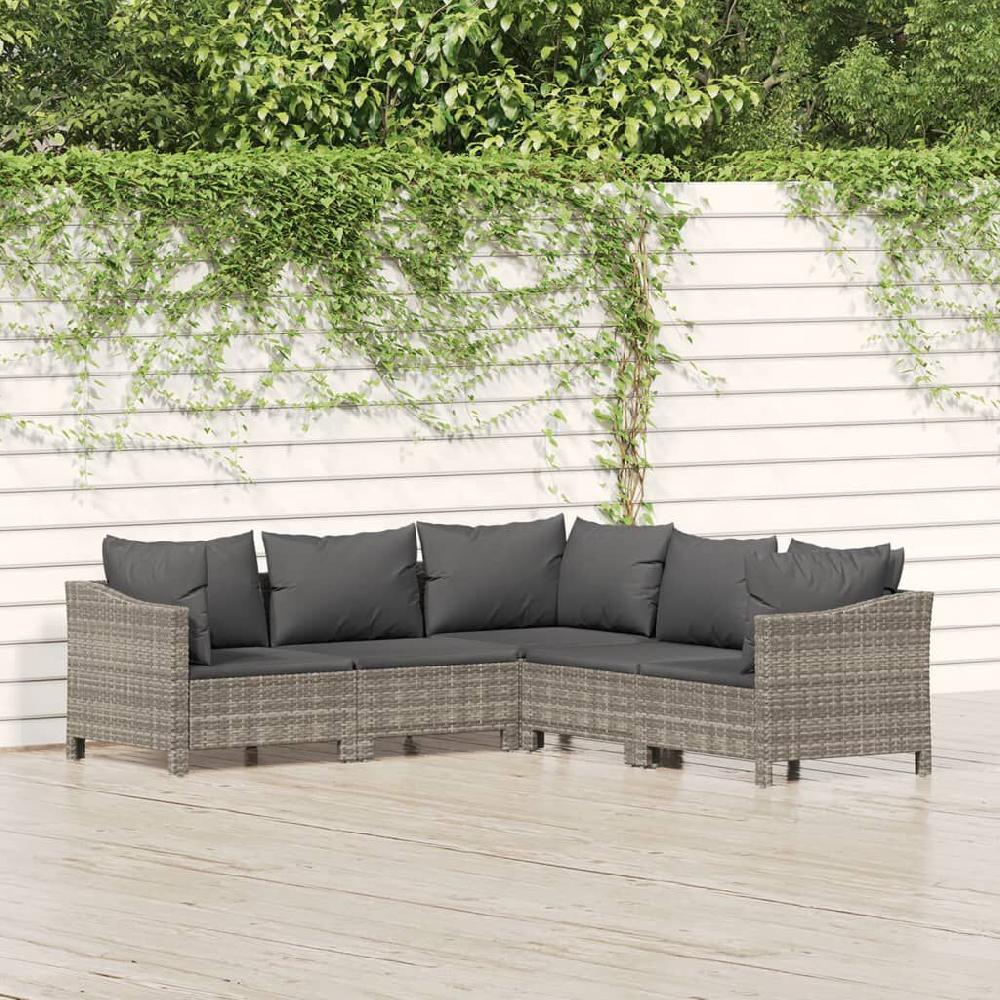 Vidaxl VidaXL 5-delige Loungeset Met Kussens Poly Rattan Grijs