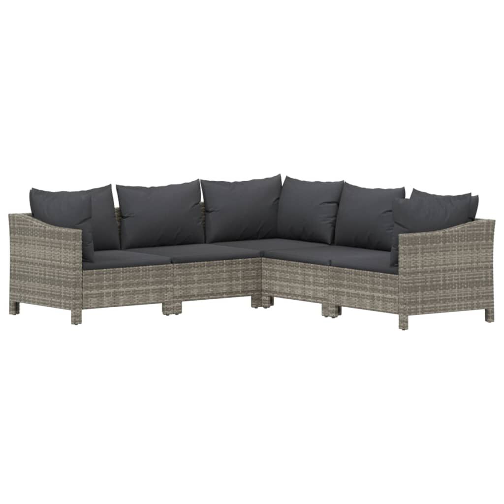 Vidaxl VidaXL 5-delige Loungeset Met Kussens Poly Rattan Grijs