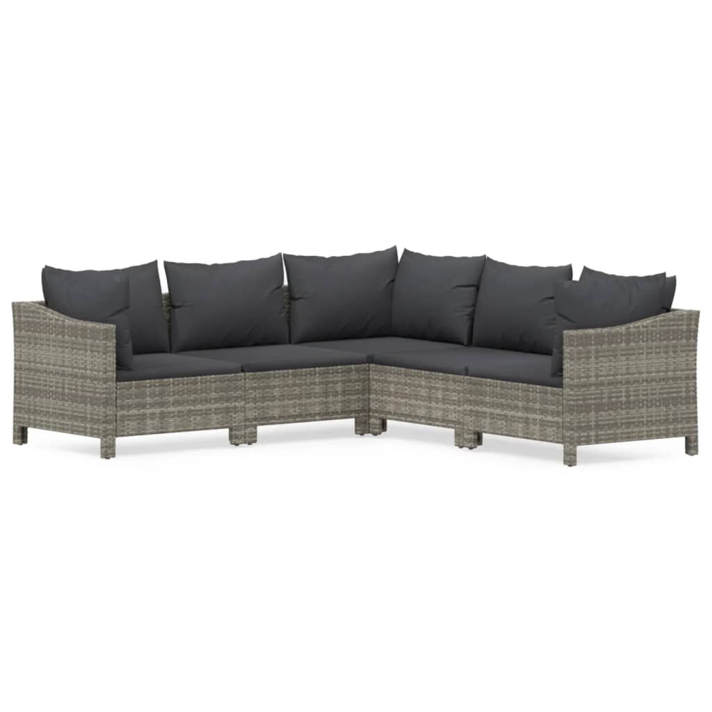 vidaxl vidaXL 5-delige Loungeset met kussens poly rattan grijs