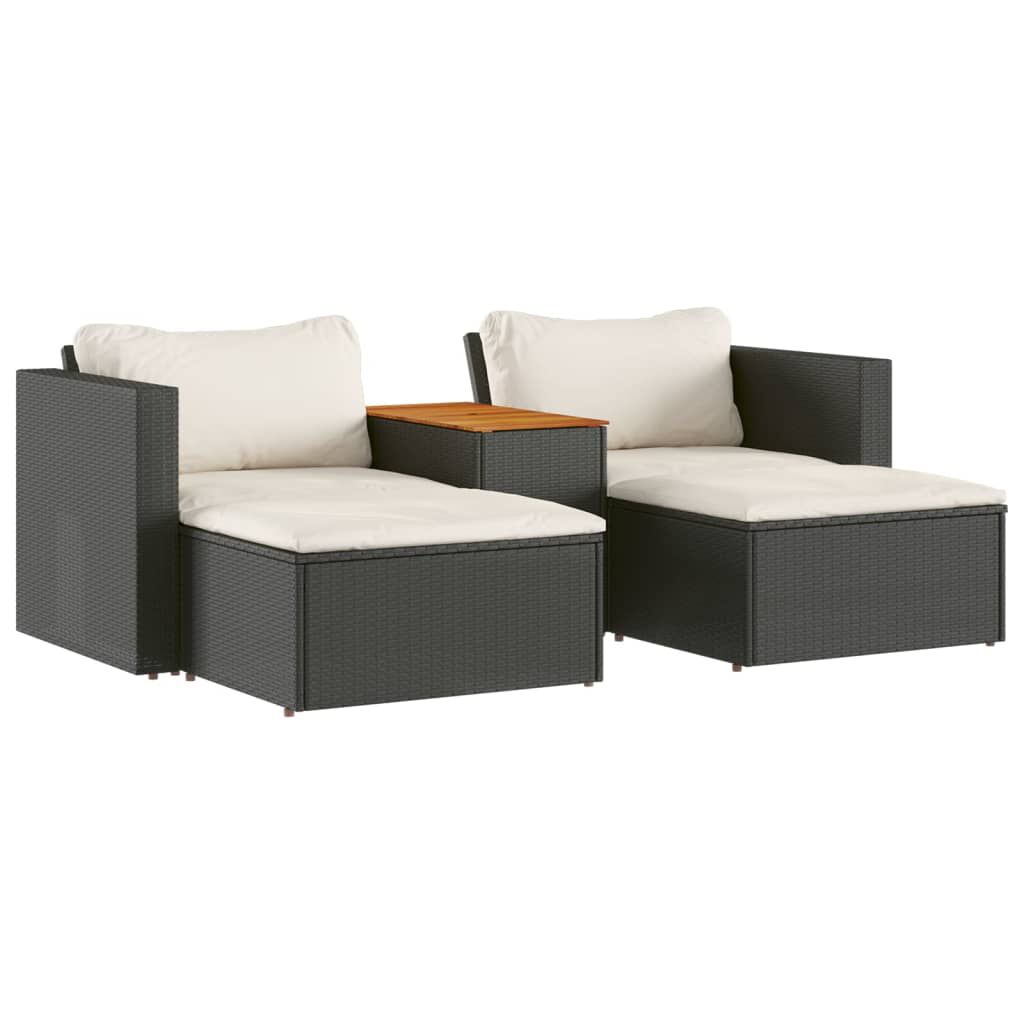 vidaxl vidaXL 5-delige Loungeset met kussens poly rattan acacia zwart