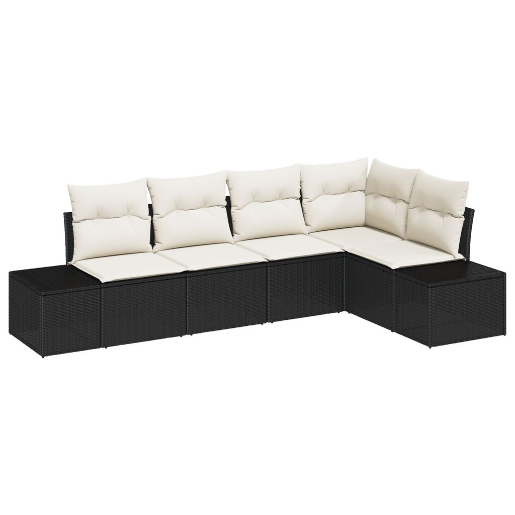 vidaxl vidaXL 5-delige Tuin Sofa Set met Kussens Zwart Poly Rattan
