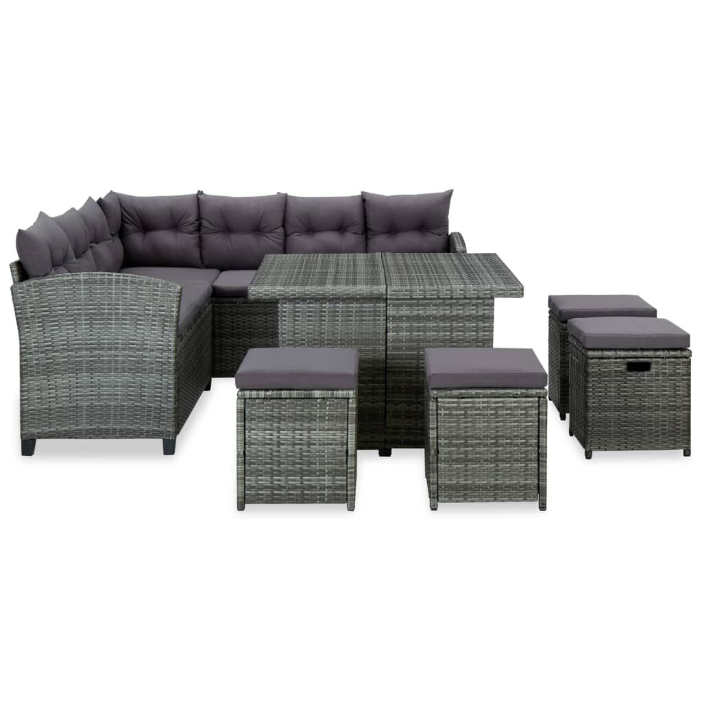 Vidaxl VidaXL 6-delige Loungeset Met Kussens Poly Rattan Grijs