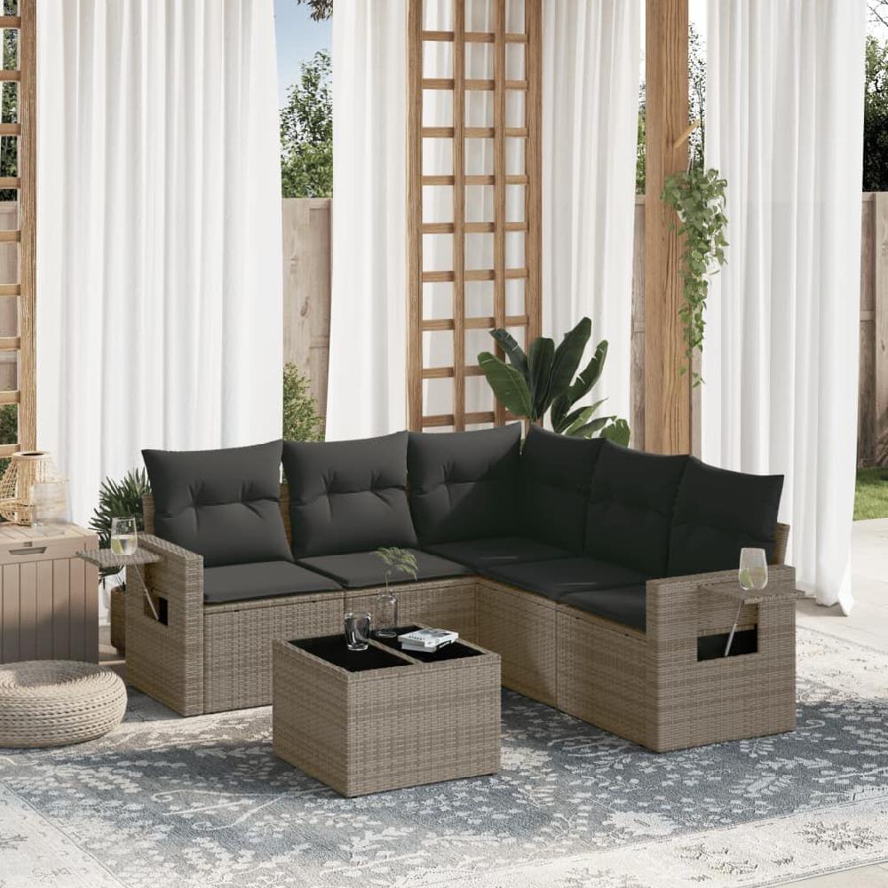 Vidaxl VidaXL 6-delige Loungeset Met Kussens Poly Rattan Grijs