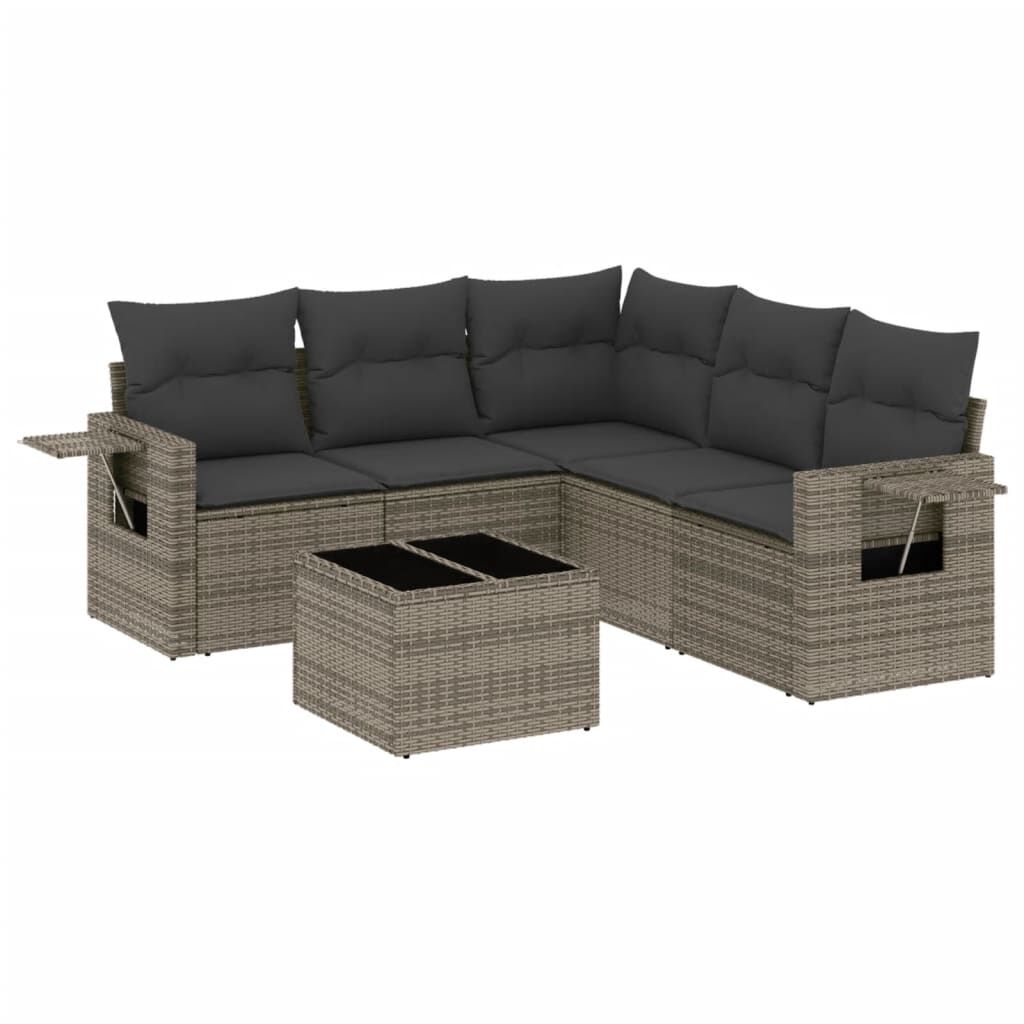 vidaxl vidaXL 6-delige Loungeset met kussens poly rattan grijs
