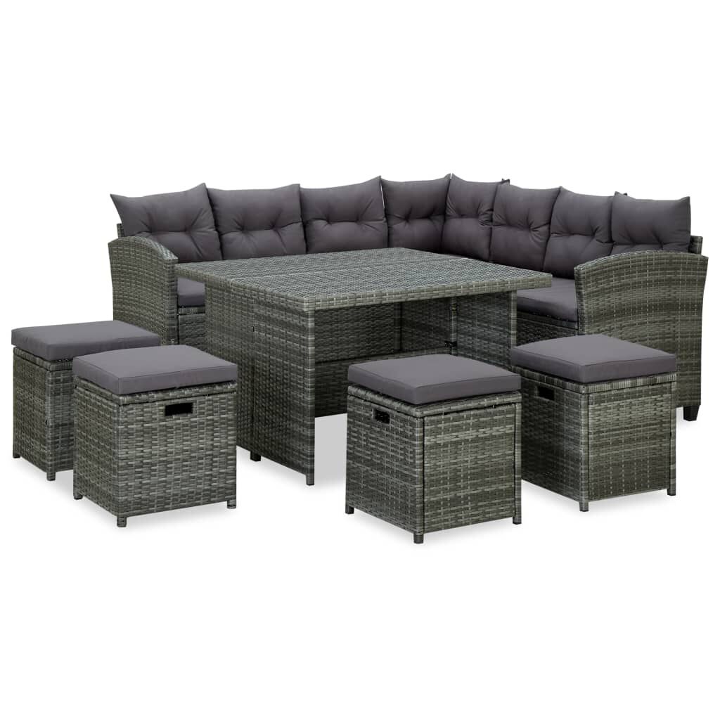 vidaxl vidaXL 6-delige Loungeset met kussens poly rattan grijs