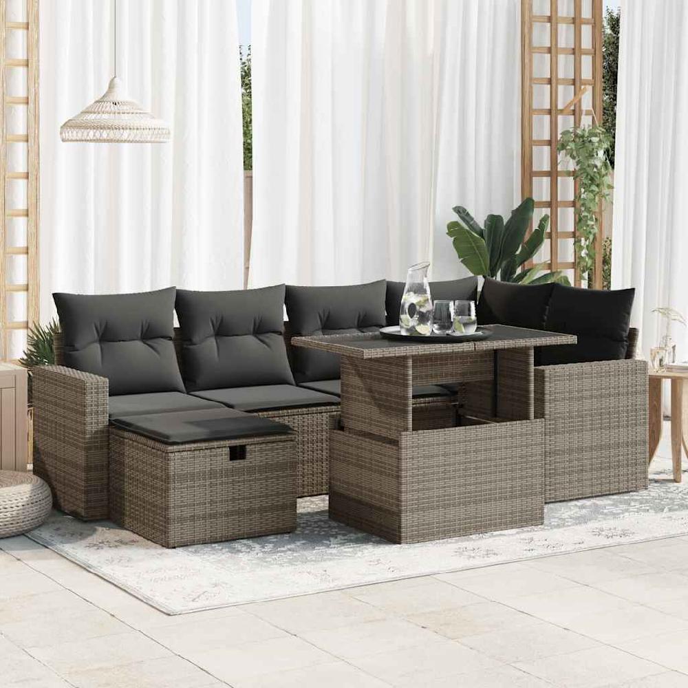 Vidaxl VidaXL 7-delige Loungeset Met Kussens Poly Rattan Grijs