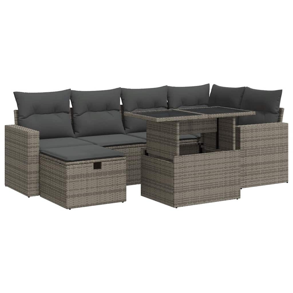 vidaxl vidaXL 7-delige Loungeset met kussens poly rattan grijs