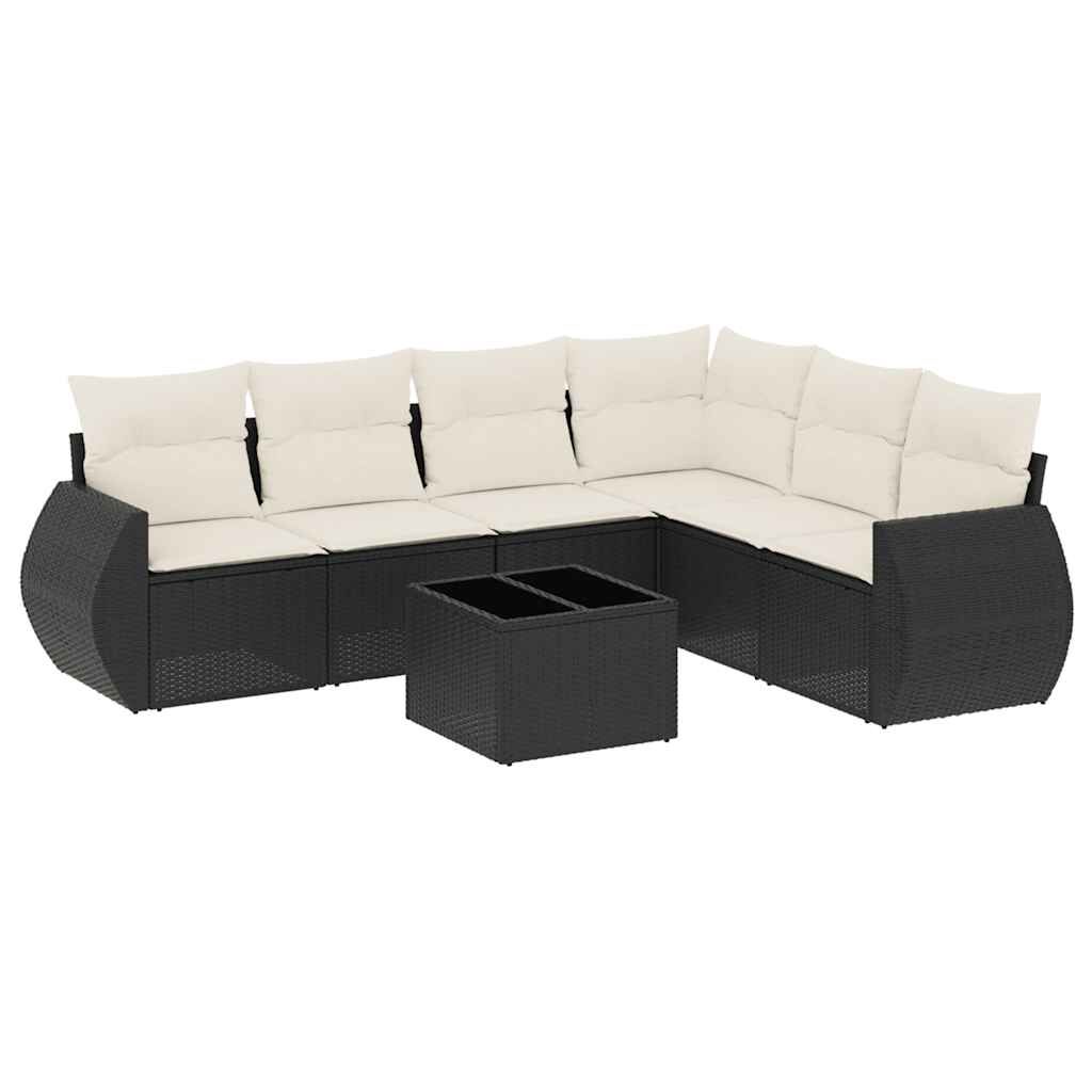 vidaxl vidaXL 7-delige Loungeset met kussens poly rattan zwart
