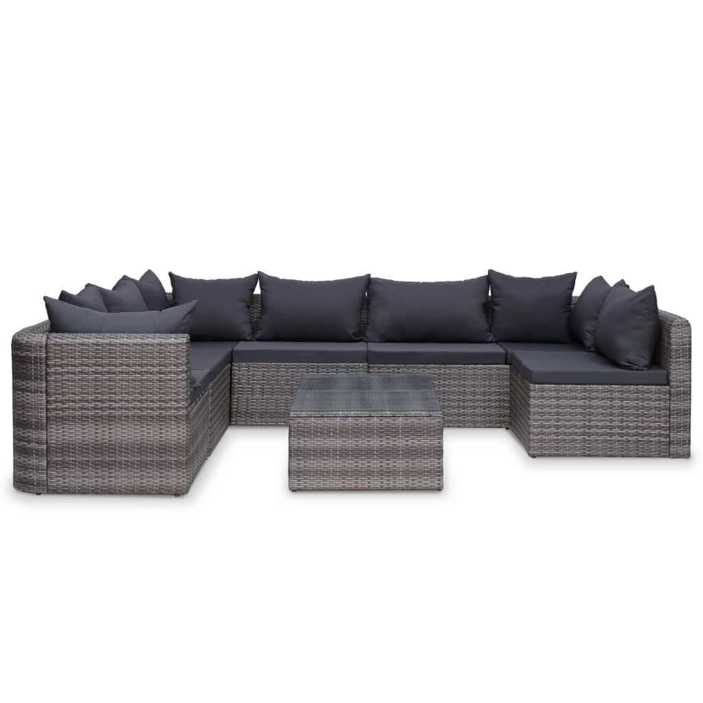 Vidaxl VidaXL 8-delige Loungeset Met Kussens Poly Rattan Grijs