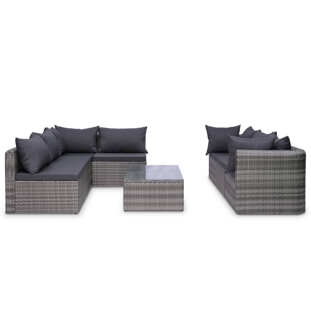 Vidaxl VidaXL 8-delige Loungeset Met Kussens Poly Rattan Grijs
