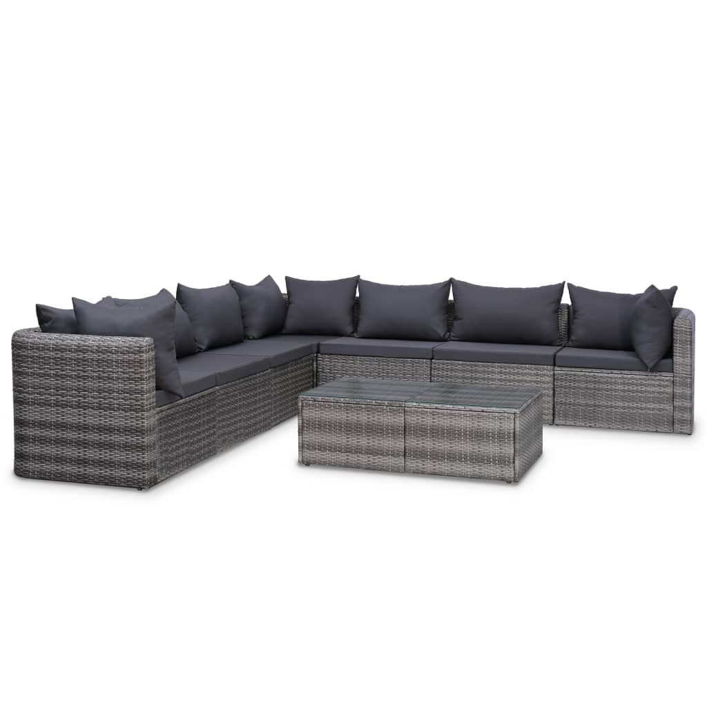 vidaxl vidaXL 8-delige Loungeset met kussens poly rattan grijs
