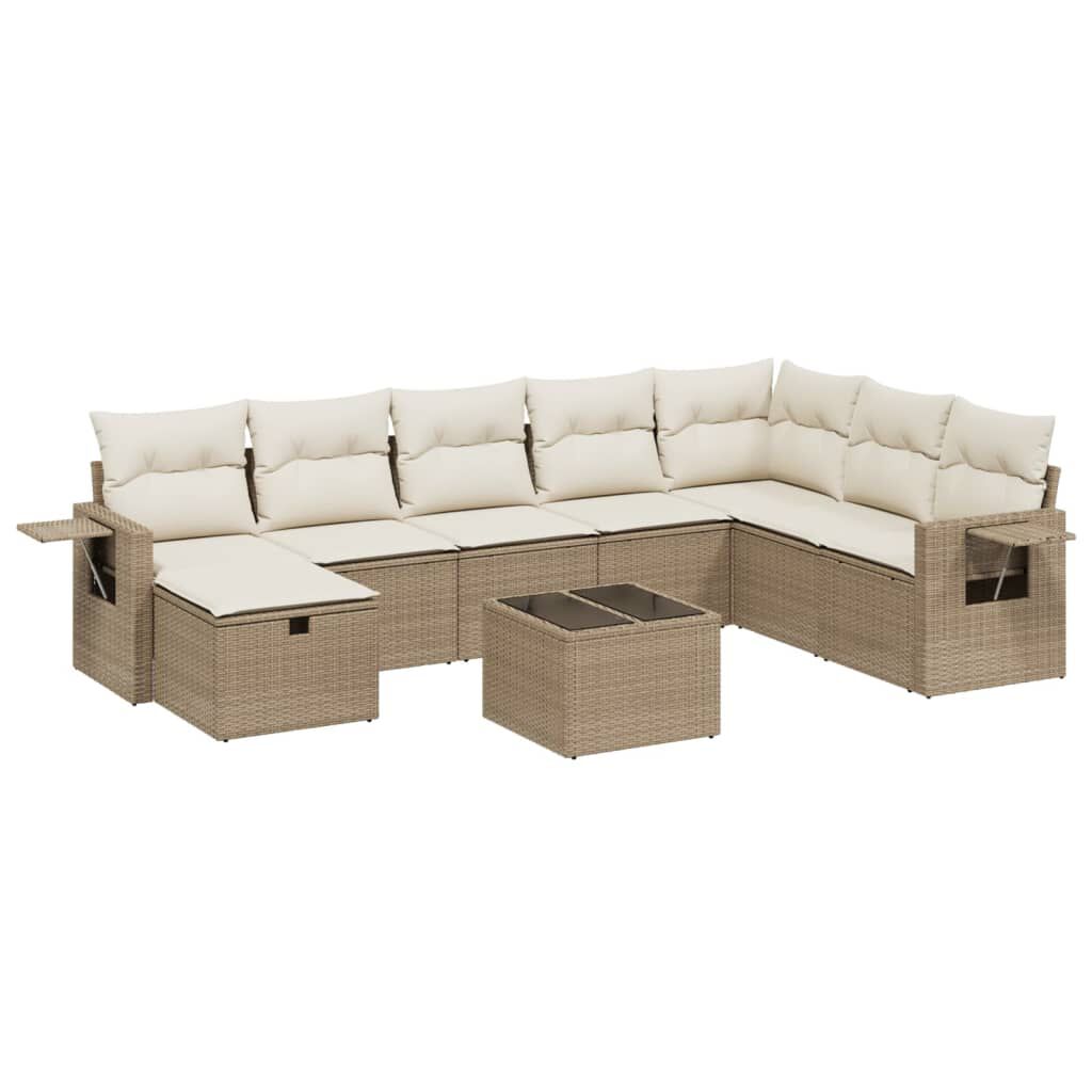 vidaxl vidaXL 8-delige Loungeset met kussens poly rattan beige