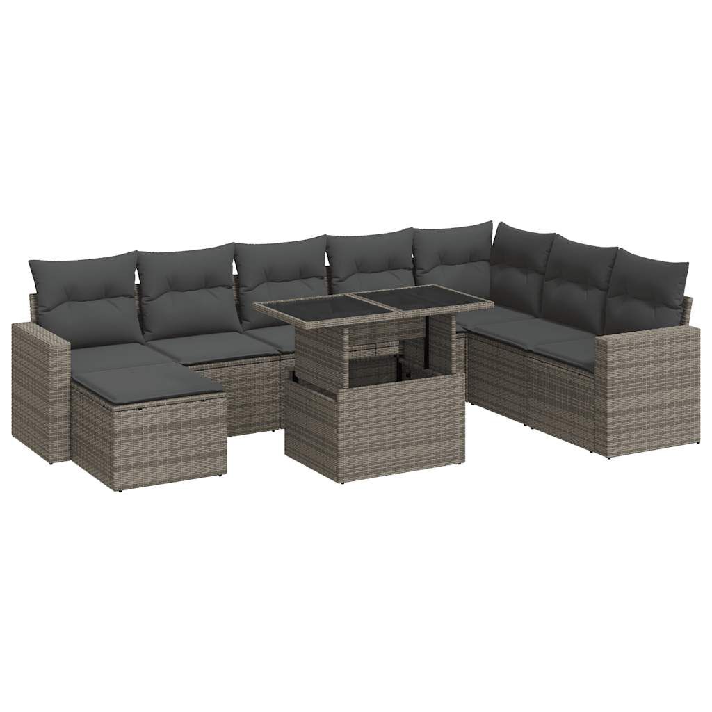 vidaxl vidaXL 9-delige Loungeset met kussens poly rattan grijs