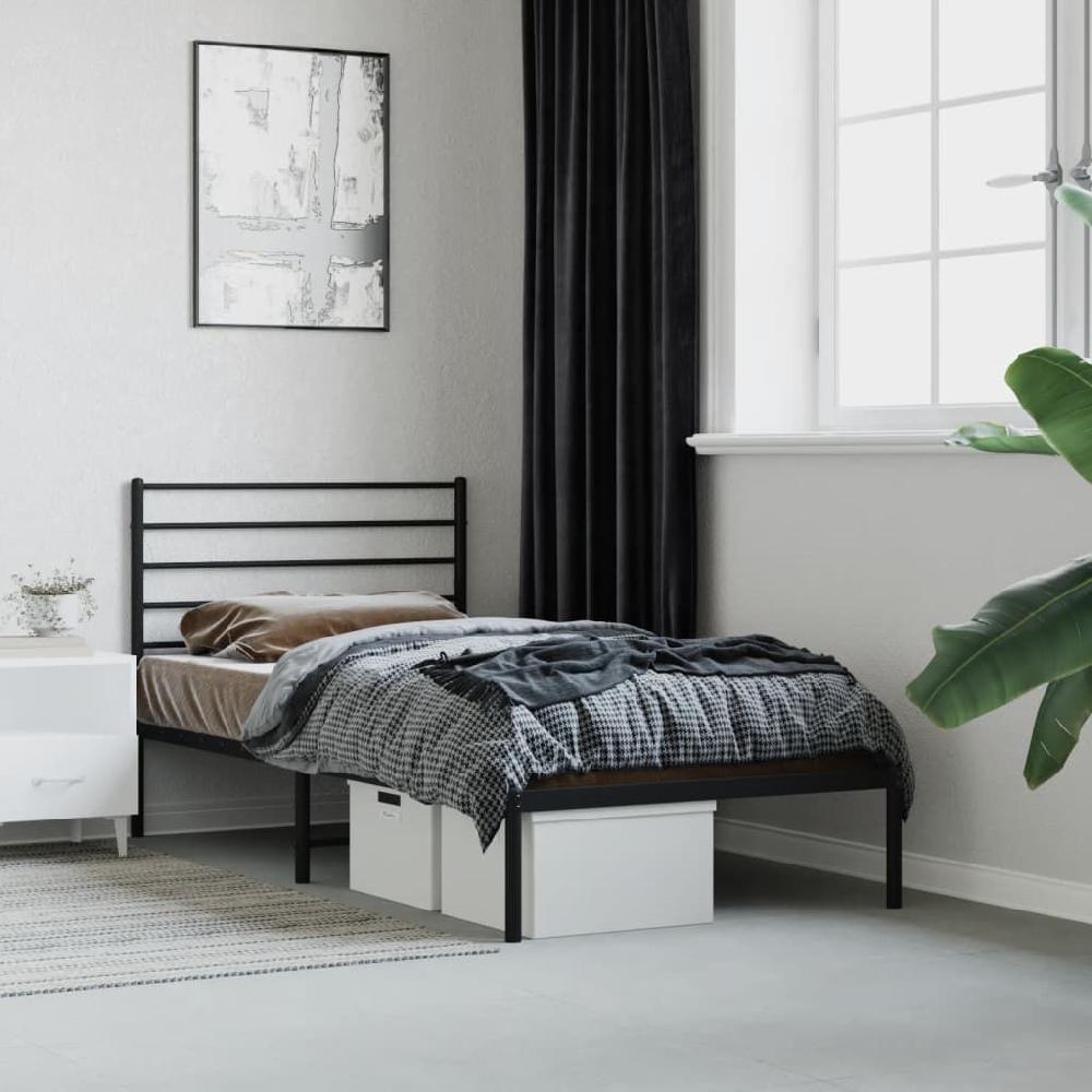 Vidaxl VidaXL Bedframe Met Hoofdbord Metaal Zwart 75x190 Cm